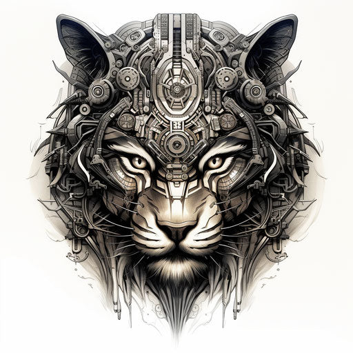 Tattoo design for tiger on helmet, mystic mechanism style