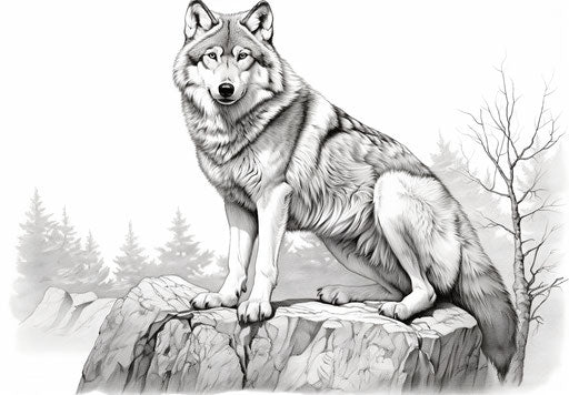Free wolves coloring pages in the style of American prints 1880-1950