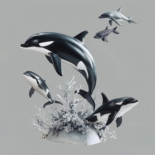 Realistic sea animals clipart on slate grey background