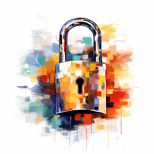 Padlock artwork in the Impressionistic Art style, on white background