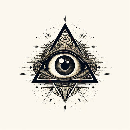 Eye tattoo design in line drawing, geometric occultism style