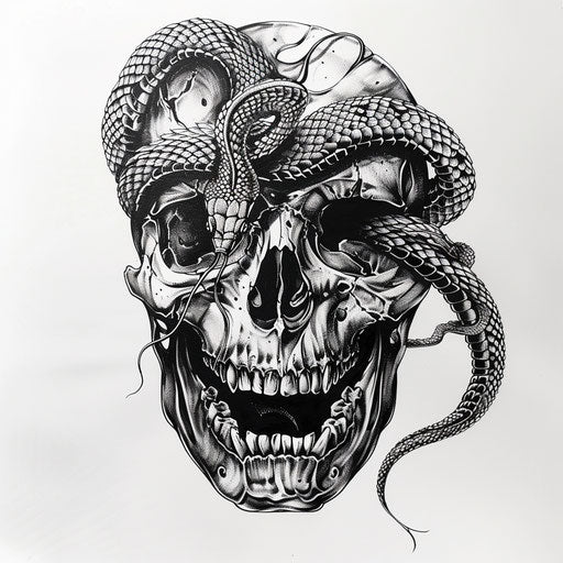 Wisdom and mortality: skull with snake tattoo