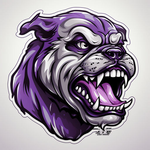 Bulldogs mascot logo, purple and gray style, meticulously detailed