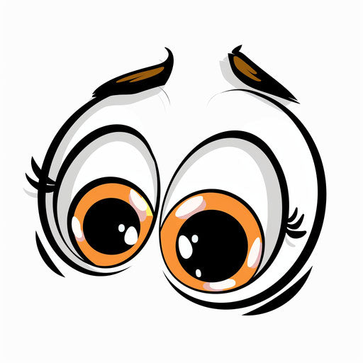 Cartoon eyes, one large and confused, the large one has brown pupils