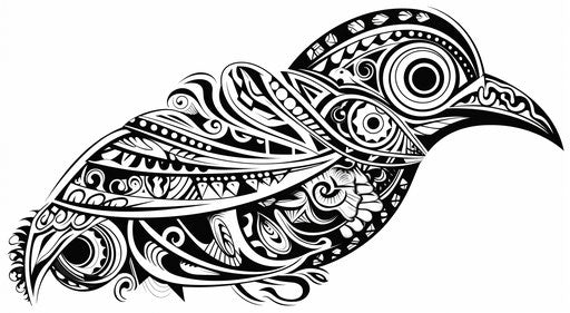 Black and white bird design with tribal elements