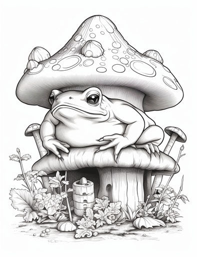 Coloring page of the toad, children's book style