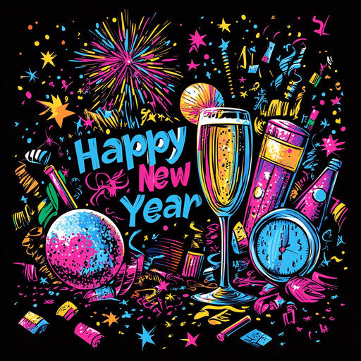 Cheerful Happy New Year Card Greeting Celebration Art