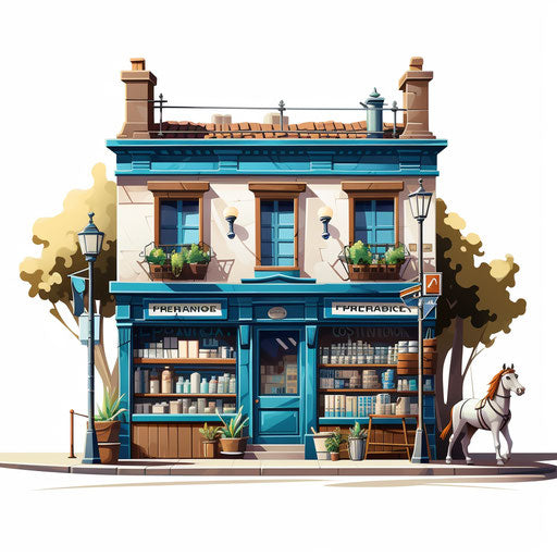 Pharmacy clipart in the style of Chiaroscuro Art, on a white background