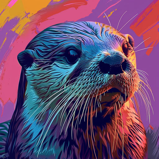 Otter clipart in photo realistic style with a flat random background, high contrast and saturated hues