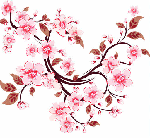 Pink flowers stencil art on white background