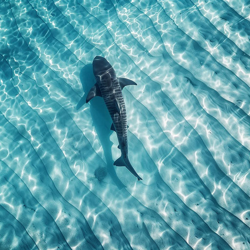 Tiger shark swimming near the surface in crystal-clear waters