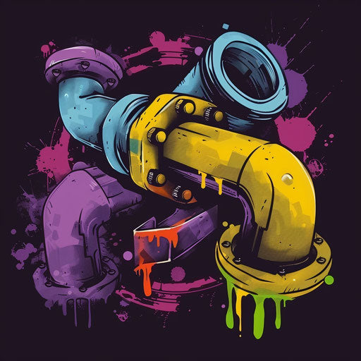 Bold plumbing logo with graffiti elements and urban colors