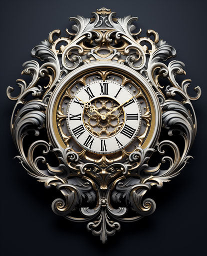 Clock with Roman numerals, classic tattoo style, dark silver