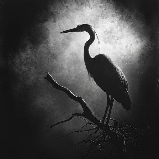 Blue heron in high-contrast black and white