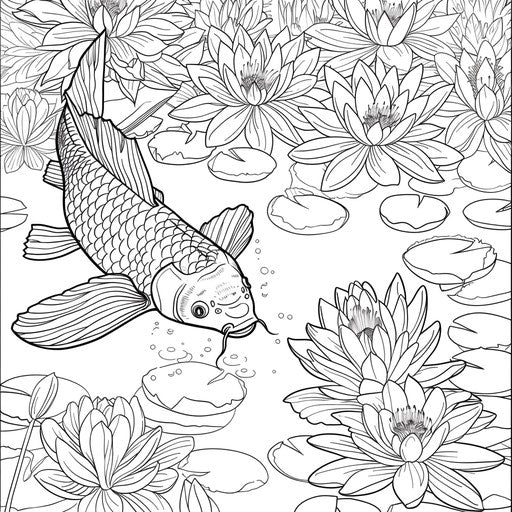 Koi fish swimming in a pond with lilies