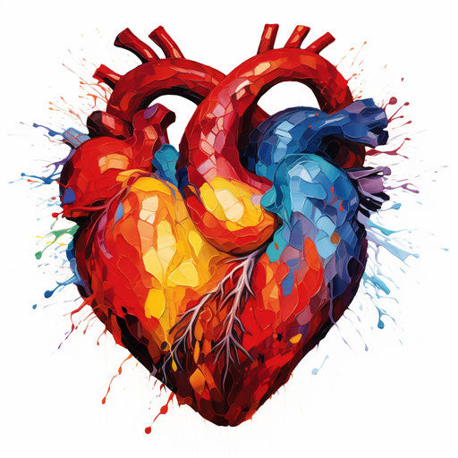 Human heart in oil painting style on white background