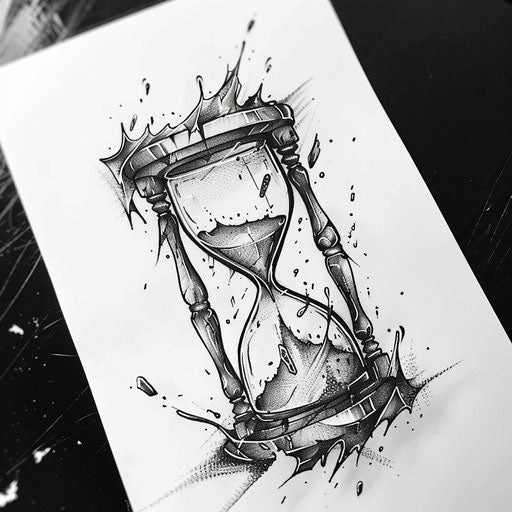 Monochromatic hourglass tattoo sketch symbolizing mortality