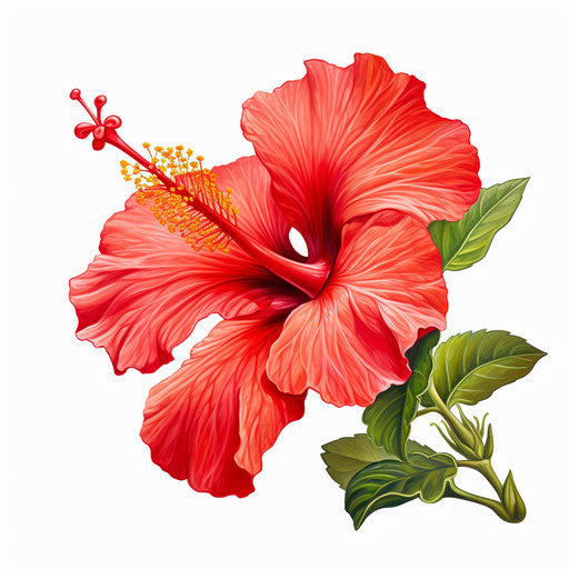 Hibiscus flower clipart in the style of oil painting, on a white background