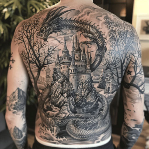 Dragon wrapped around a castle