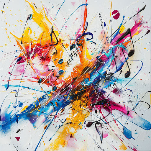 Abstract splash-style musical notes in a riot of colors