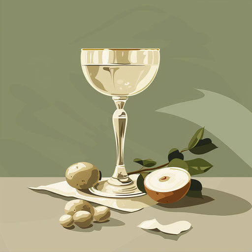 Realistic communion clipart with a flat muted olive background