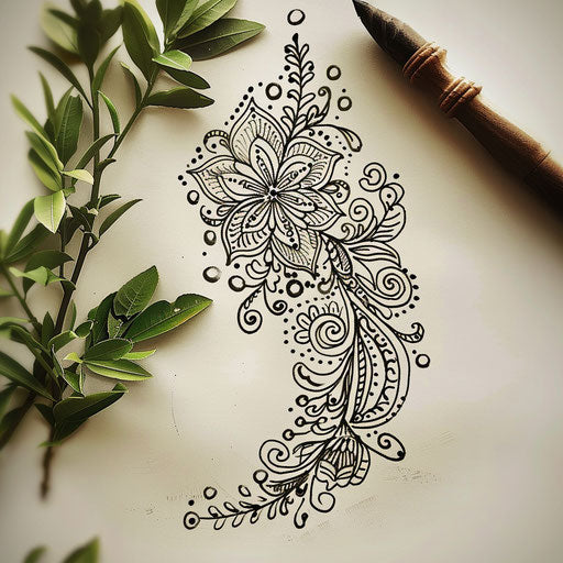 Summer henna tattoo sketch with hand-drawn organic lines