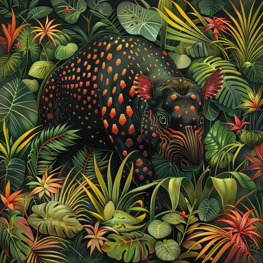 Tapir surrounded by lush and colorful greenery