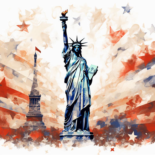 Independence day clipart in the style of oil painting, on white background