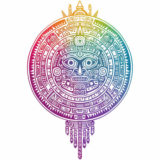 Futuristic Mayan glyph tattoo with holographic effects on pure white background