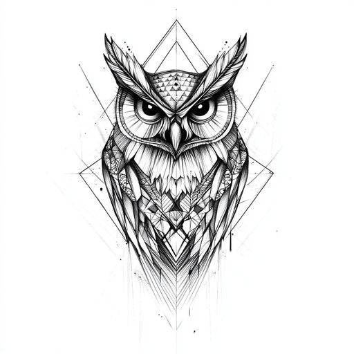 Geometric owl chest tattoo in clipart style
