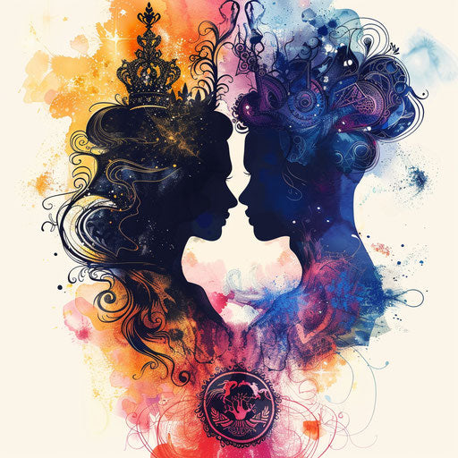 Dreamy tattoo sketch of king and queen with realms