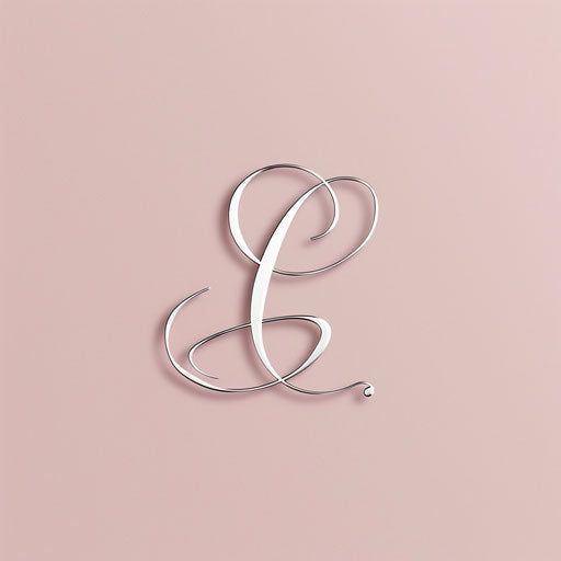 Beauty logo with sleek silver monogram and blush pink background