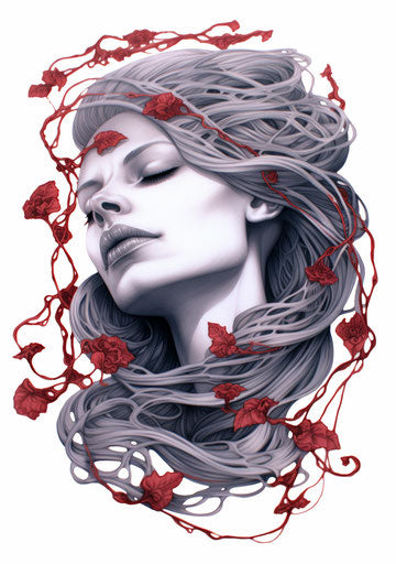 Feminine snake in red-gray: gothic beauty of vines