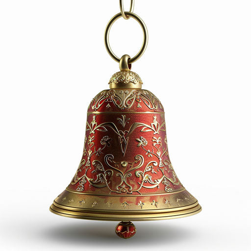 Christmas bell clipart in a photo realistic style with a flat and white background, dynamic shadows and intricate details