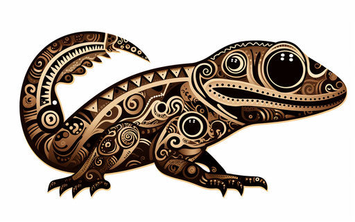 Drawing of a lizard, Maori art style, intricate ceiling designs