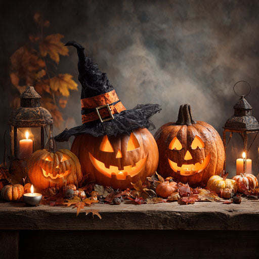 Classic Halloween Scene with Glowing Pumpkins