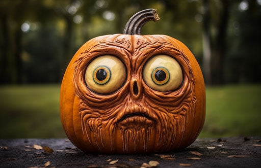 A spooky pumpkin with two eyes in kidcore style
