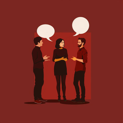 Flat background in deep maroon with people talking clipart