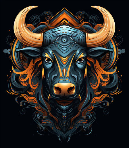 Tribal bull head in biomorphic style