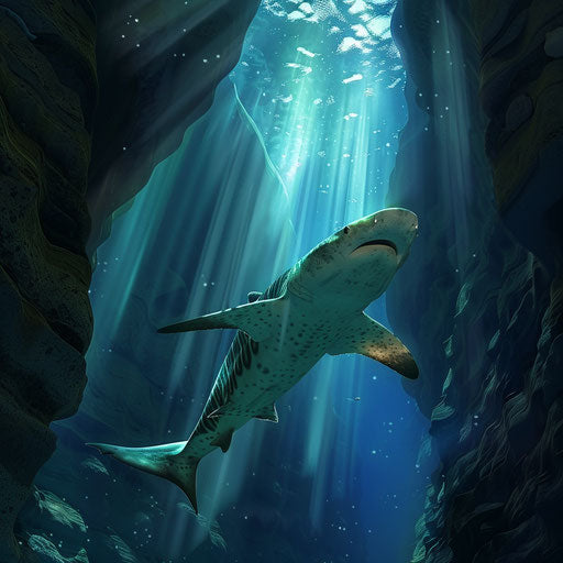 Zebra shark navigating an underwater canyon