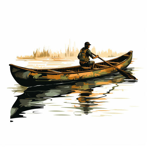 Canoe illustration in the style of Chiaroscuro Art, on a white background