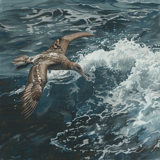 First flight of a juvenile black-footed albatross, moment of independence with ocean below