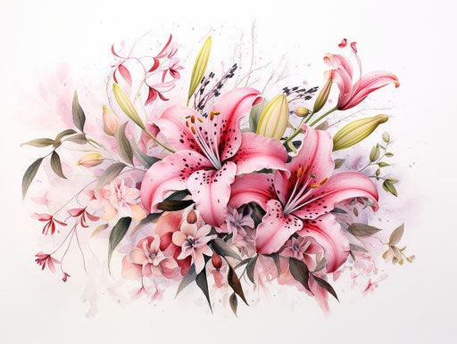 Watercolor flowers drawing, soft pink hues, natural patterns 4:3