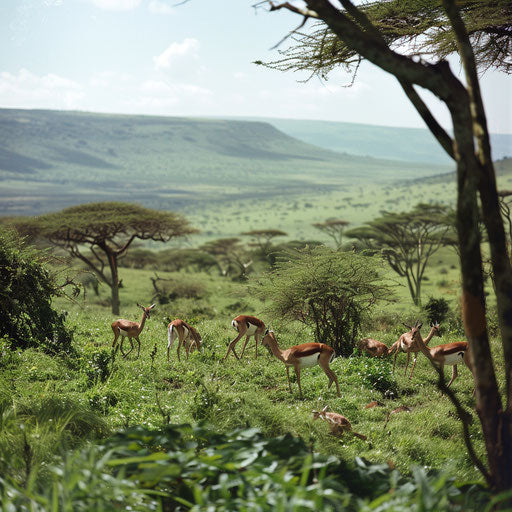 Family of gazelles grazing on the lush slopes of the Great Rift Valley