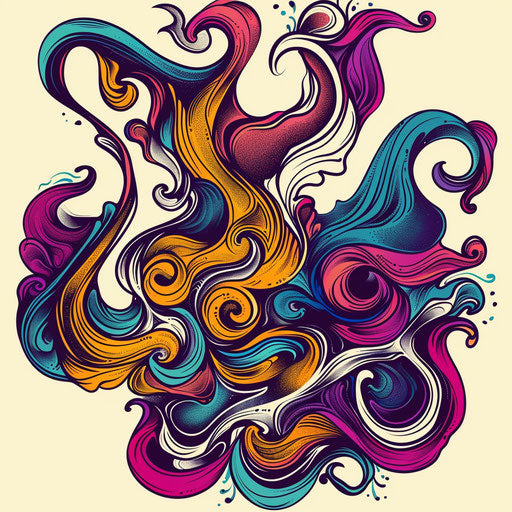 Flat tattoo sketch with swirling psychedelic patterns in vivid colors