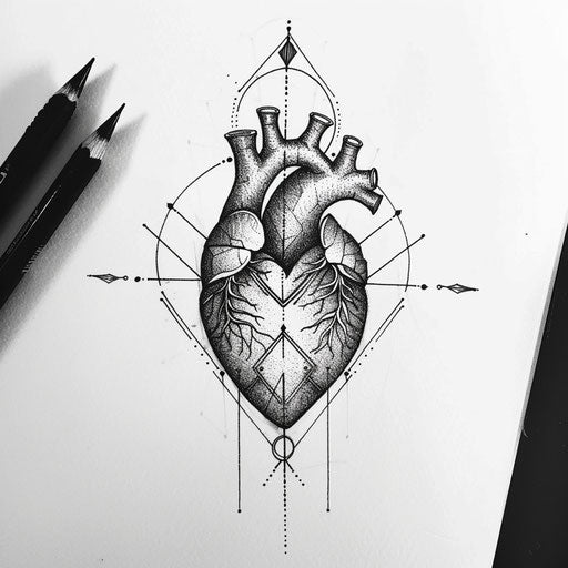 Minimalist black heart with geometric shapes and bold lines