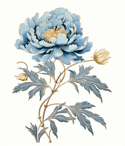 Blue peony in traditional Japanese motif style