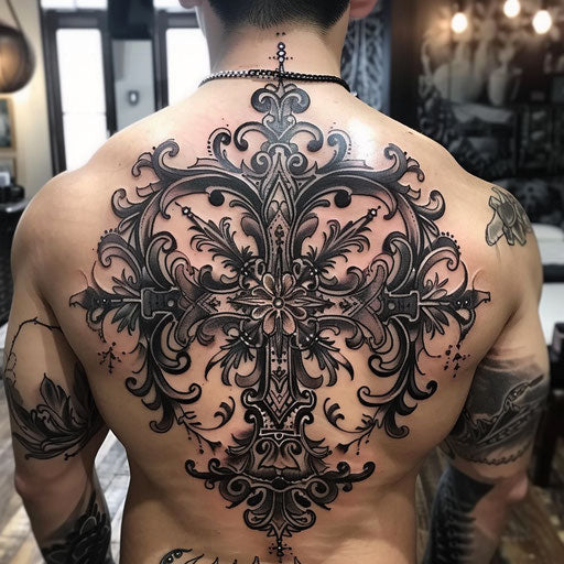 Dark and gothic cross tattoo for men with intricate details