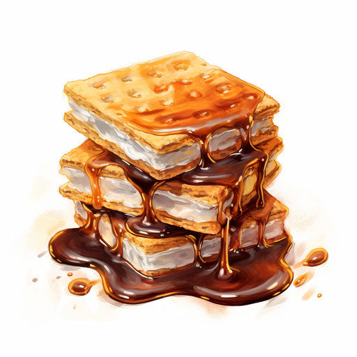 S'mores illustration in the style of Impressionistic Art, on white background