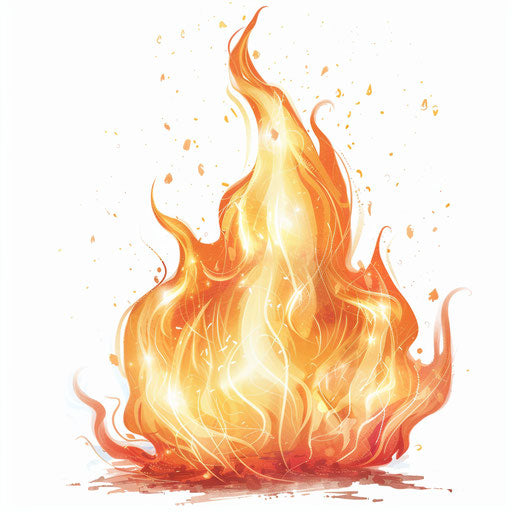 Realistic cartoon fire in png on flat white background